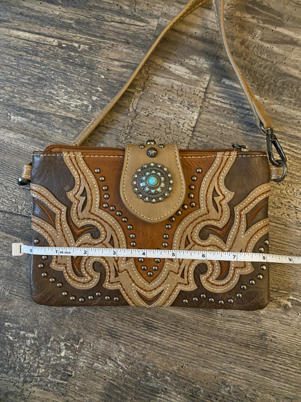 Montana West Western Crossbody Studs, Turquoise, Tooled - Picture 12 of 13